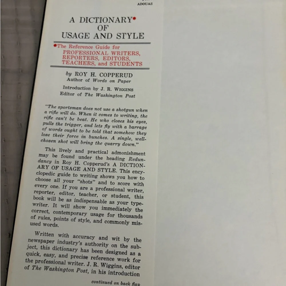 A Dictionary of Usage and Style by Roy H. Copperud - First Edition, Oct 1964